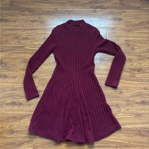 Ribbed Burgundy Long Sleeve Dress